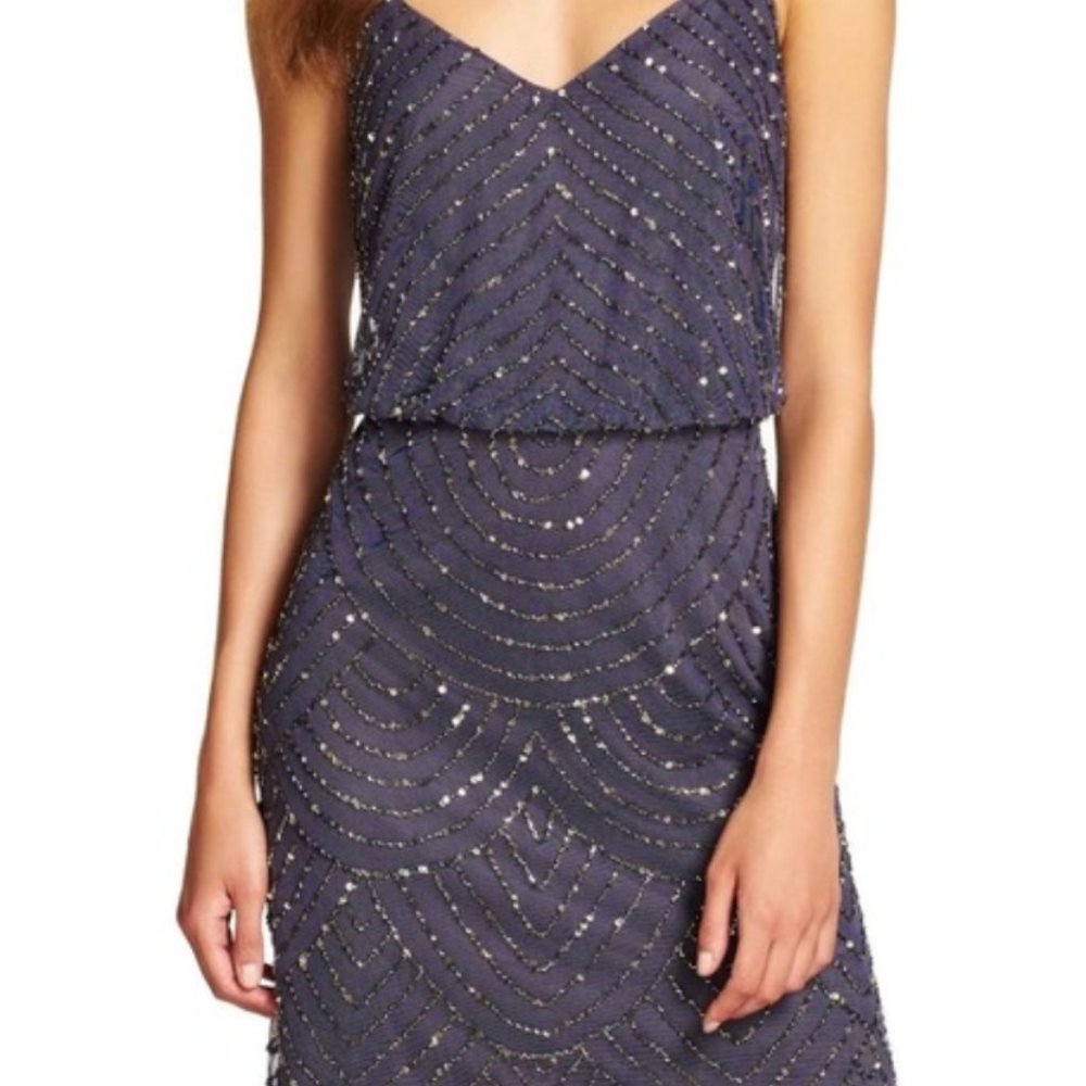 Adrianna Papell | Purple Beaded Blouson Tank Dress